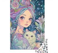 Fantasy Girl with Cat Rompecabezas Imposible,desafío para Adultos Entretenimiento Creativo 1000 Piezas Obra De Arte De Juego De para Adultos Y Niños Mayores De 12 Años 52x38cm/1000pcs