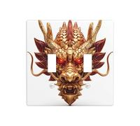 Fantasy Golden Dragon Red Eyes - Placa de pared metálica de doble banda, decoración de interruptor de pared, tamaño estándar, 11,4 x 11,4 cm