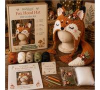 Fantasy Hood Hat DIY Crochet Kit Series,Häkelset Tierstile Ohrenmütze für Anfänger Bastelset,DIY Handmade Craft Gifts for Cosplay,Birthday,Christmas,Halloween,Fox