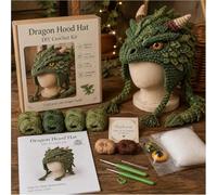 Fantasy Hood Hat DIY Crochet Kit Series,Häkelset Tierstile Ohrenmütze für Anfänger Bastelset,DIY Handmade Craft Gifts for Cosplay,Birthday,Christmas,Halloween,Dragon