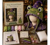 Fantasy Hood Hat DIY Crochet Kit Series,Häkelset Tierstile Ohrenmütze für Anfänger Bastelset,DIY Handmade Craft Gifts for Cosplay,Birthday,Christmas,Halloween,Frog