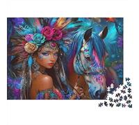 Fantasy Horse Rider 100% Recycled Cardboard Tribal Girl & Horse 1000Pc Jigsaw Adult Jigsaws Classic Educational Games 38x26cm/1000pcs