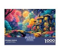 Fantasy House with Stone Walls 1000 Pcs Ökopapier Puzzle Castle in Colorful Night Lebendige Bilder Kreatives Spiel Puzzles Für Erwachsene Und Kinder 38x26cm/1000pcs