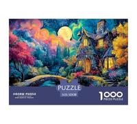 Fantasy House with Stone Walls 1000 Stück Ökopapier Puzzle Castle in Colorful Night Lebendige Bilder Familienspiel Puzzles Für Erwachsene Und Kinder 52x38cm/1000pcs