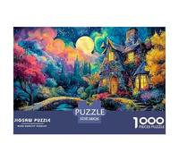 Fantasy House with Stone Walls 1000 Stück Ökopapier Puzzle Castle in Colorful Night Lebendige Bilder Familienspiel Puzzles Als Wohnaccessoires 38x26cm/1000pcs