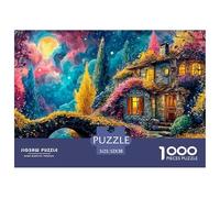 Fantasy House with Stone Walls 1000 Stück Ökopapier Puzzle Castle in Colorful Night Lebendige Bilder Familienspiel Puzzles Für Erwachsene Und Kinder 52x38cm/1000pcs