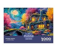 Fantasy House with Stone Walls 1000 Stück Ökopapier Puzzle Castle in Colorful Night Lebendige Bilder Familienspiel Puzzles Als Wohnaccessoires 70x50cm/1000pcs