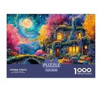 Fantasy House with Stone Walls 1000 Stück Premium-Karton Puzzle Castle in Colorful Night Lebendige Bilder Familienspiel Puzzles Als Geburtstagsgeschenke 52x38cm/1000pcs