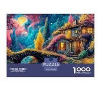 Fantasy House with Stone Walls 1000 Stück Premium-Karton Puzzle Castle in Colorful Night Stressabbau Kreatives Spiel Puzzles Als Wohnaccessoires 70x50cm/1000pcs