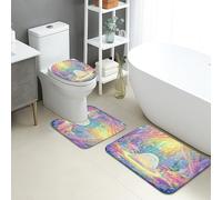 Fantasy - Juego de 3 alfombrillas de baño de franela de secado rápido con diseño de criaturas coloridas del bosque, absorbentes, antideslizantes, en forma de U, lavables, de franela de secado rápido