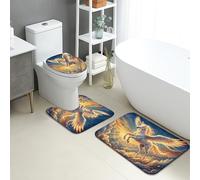 Fantasy - Juego de 3 alfombrillas de baño, diseño de alas de Pegaso míticas, absorbentes, antideslizantes, en forma de U, lavables, de franela de secado rápido