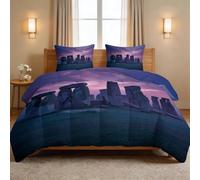 Fantasy Landscape - Juego de edredón reversible para cama individual, 135 x 200 cm, diseño de nubes de cielo Stonehenge, con 2 fundas de almohada, 7,5 tog, suave, ligero, cálido, hipoalergénico para
