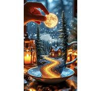 Fantasy Landscape Mug Diamond Art Kits,5D Diamond Painting Kits for Adults,DIY Full Square Drill diamond painting kits For Beginners Rhinestone Embroidery Picture Art for Home Decor 70x150 cm