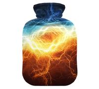 Fantasy Lightning - Botella de agua caliente con funda, 1 litro, a prueba de fugas, para calentador de manos, pies, cuello, hombros, espalda, alivio del dolor muscular, compresa fría