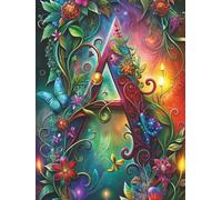 Fantasy Monogram Letter A Personalized Notebook Journal | Glowing Flower Garden: 150 Pages | 8.5 x 11 | College Ruled | Glossy | A-10