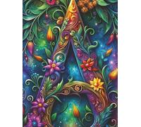 Fantasy Monogram Letter A Personalized Notebook Journal | Vibrant Flower Garden: 150 Pages | 8.5 x 11 | College Ruled | Glossy Background | A-8