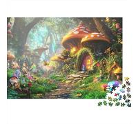 Fantasy Mushroom House Rompecabezas 1000 Piezas Enchanted Forest Style Ilustrados Juego Difícil Papel, Adultos Familia Regalo Navidad Acertijos Inteligentes 70x50cm/1000pcs