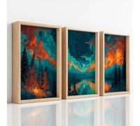 Fantasy Mysterious Prints - Juego de 3 lienzos para pared, diseño de llamas de medianoche, humo, estrella, aventura desconocida, decoración para dormitorio, sala de estar, incluso inodoro, 50 x 70 cm
