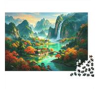 Fantasy Nature Jigsaw Puzzle 1000 Piezas Reciclado Material Mountain Waterfall Puzzles para Boy & Girl Ages 6 Years Up Educational Juego Challenge Parent Child Toy 38x26cm/1000pcs