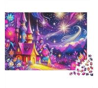 Fantasy Night Scene 1000 Piezas Rompecabezas para Adultos Castillo de Cuento de Hadas en Cielo Estrellado Púrpura Premium Resistente Desafiante Juego Familiar Regalo 52x38cm/1000pcs