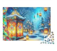 Fantasy Night Scene 1000 Piezas Rompecabezas para Adultos Pueblo Mágico de Linternas de Invierno de Noche Desafiante Difícil Premium Resistente Vibrante Decoración Familiar 52x38cm/1000pcs