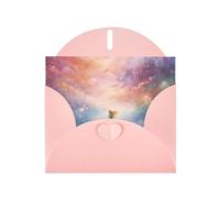 Fantasy Paradise Space - Tarjeta horizontal con sobre en forma de corazón rosa y escribe varios saludos navideños