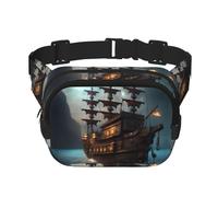 Fantasy Pirate Ship Print - Cangurera para mujer con correa ajustable para entrenamiento, correr, senderismo, riñonera cruzada, Black, Talla única