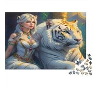 Fantasy Queen with White Tiger 100% Recycled Cardboard Elf Princess & Tiger 1000Pc Jigsaw Puzzles For Adults & Kids Fun Present 38x26cm/1000pcs