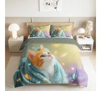 Fantasy - Ropa de cama de 180 x 200 cm, 3 piezas, diseño de animales de ensueño, color naranja y gris, de microfibra suave, reversible, con cremallera y funda de almohada de 80 x 80 cm