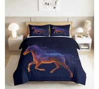 Fantasy - Ropa de cama de 220 x 240 cm, diseño de cielo estrellado con animales, 3 piezas, color azul marino, suave microfibra, reversible, con cremallera y funda de almohada de 80 x 80 cm