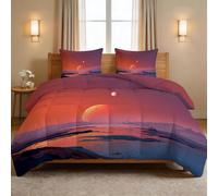 Fantasy Space - Juego de edredón reversible tamaño Super King de 260 x 220 cm, diseño de planetas, montañas, atardecer, con 2 fundas de almohada, 7,5 tog, suave, ligero, cálido, hipoalergénico para