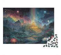 Fantasy Temple Landscape Colourful Starry Valley 1000 Pieces Jigsaw for Adults The Impossible Challenge Brain Development 38x26cm/1000pcs