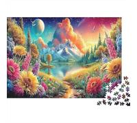 Fantasy Temple Premium Paper Fantasy Landscape with Mountains and Flowers DIY Jigsaw Puzzle Educational Stress Relief 52x38cm/1000pcs