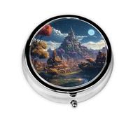 Fantasy Town - Pastillero con espejo, 3 compartimentos pequeños para bolso o bolsillo, mini pastillero de metal, para viajes, semanal, medicina, tableta, organizador de vitaminas, regalos de viaje