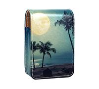 Fantasy Tropical Beach Full Moon Night Lip Gloss Estuche portátil Mini Lipstick Storage Box Travel Lipstick Organizer Case con espejo para mujer, Varios colores, 9.5x2x7 cm/3.7x0.8x2.7 in