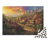 Fantasy Village Landscape 100% Recycled Cardboard Golden Sunset Forest 1000Pc Jigsaw Adult Jigsaws Classic Educational Games 38x26cm/1000pcs