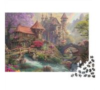 Fantasy Village Scene 100% Recycled Cardboard Enchanted Fantasy Town 1000 Piece Adult Jigsaws Beautiful Decoration Puzzle 70x50cm/1000pcs