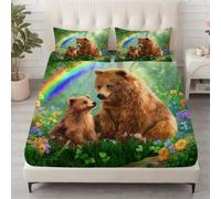 Fantasy Wald Sábana bajera ajustable de microfibra de 90 x 200 cm con altura de 30 cm, antibacteriana e hipoalergénica con goma en todo el contorno, funda de colchón con somier, animal oso pardo