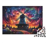 Fantasy Windmill Scene Colourful Windmill Sunset Scene 1000 Pieces Jigsaw Puzzles Adults Birthday Fun Present & Activity 52x38cm/1000pcs