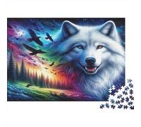 Fantasy Wolf Art Colourful Mystic White Wolf 1000 Pieces Jigsaw Puzzles Adults Fun Brainteasing Home Activity 38x26cm/1000pcs