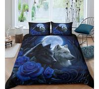 Fantasy Wolf Art Funda de Edredón Microfibra 3 Piezas Compuesto Impresión 3D Cierre de Fantasía Wolf Arte Funda Edredon Fundas de Almohada Suave Antialérgica for jóvenes King（220x240cm）