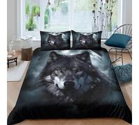 Fantasy Wolf Art Style Funda de Edredón Microfibra 3 Piezas Impresión 3D Cierre de Fantasía Wolf Arte Estilo Funda Edredon Fundas de Almohada Lavables Transpirable for niños Super King（260x220cm）