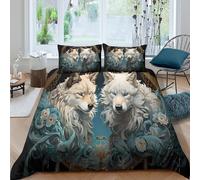 Fantasy Wolf Design Funda Edredon Microfibra Suave Juego de 3 Piezas Estampado 3D Fantasía Wolf diseño Funda de Edredón con Funda de Almohada Lavables Suave for Adolescentes King（220x240cm）