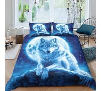 Fantasy Wolf Funda Edredon de poliéster 3 Piezas Diseño 3D con Cremallera Fantasía Wolf Arte Estilo Funda de Edredón Incluye Funda de Almohada Transpirable Suave for Adolescentes King（220x240cm）