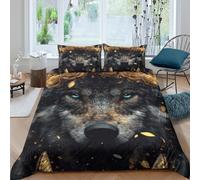 Fantasy Wolf Funda Edredon Microfibra Suave Juego de 3 Piezas Estampado 3D Fantasía Wolf Arte Estilo Funda de Edredón con Funda de Almohada Lavables Suave for Adolescentes Super King（260x220cm）