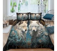 Fantasy Wolf Illustration Funda Edredon Microfibra 3 Piezas Compuesto Impresión 3D Cierre de Fantasía Wolf ilustración Funda de Edredón Fundas de Almohada Antibacteriana for niña King（220x240cm）