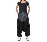 FANTAZIA Combi Sarouel Negro Mandala Javea - Talla S a XXXL - 100% algodón - Negro - Asiático Mao - Cómodo y original - Creado en Francia - Fabricación ética desde 2004 - Harem Pants, Negro , M