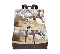 FANTAZIO Mochilas Corriendo Tres Caballos Blancos Bolsa Escuela de cuero Daypack