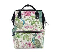 FANTAZIO Momia Bag Mochila Hibisco Blanco Pavo Real Patrón Floral Bolsa Escuela