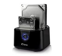 FANTEC DS-X2U3-Glanz USB3.2 Gen1 Docking Station for 2X SATA 3.5/2.5 Inch SSD/Hard Disk, Integrated One-Touch cloning Function, Transfer Rates up to 5Gbit/s (SUPERSPEED), High-Gloss Plastic, Black